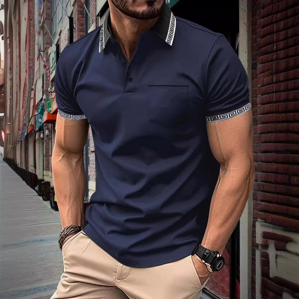 Letní nové pánské jednobarevné polo tričko s náprsní kapsou a klopou pro každodenní nošení