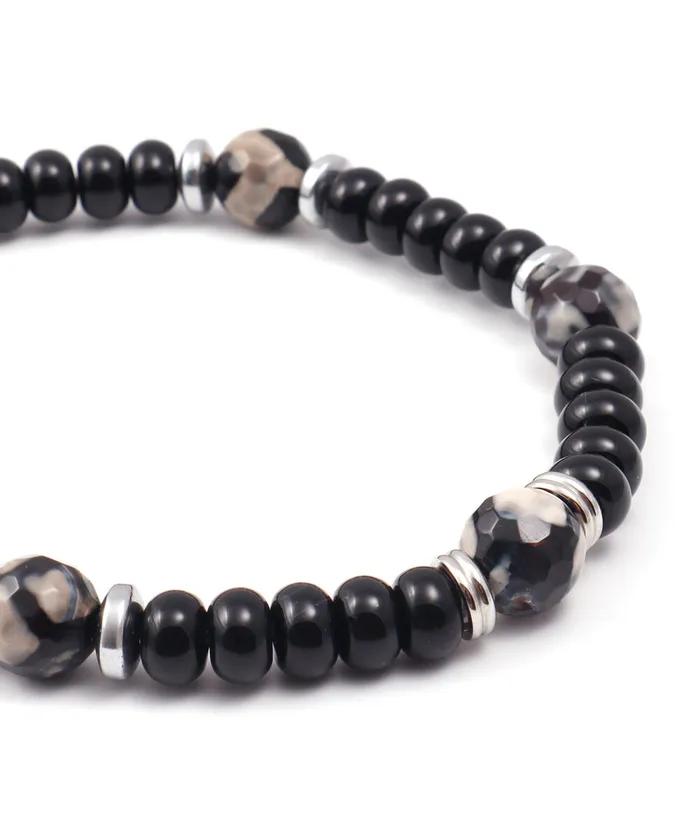 Black Beige Mix Bead Bracelet (PLT-BR-053_BK)