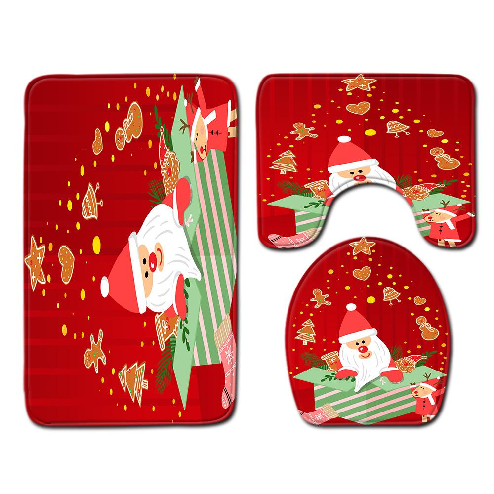 

Рождественский коврик для ванной, туалетный трехпредметный набор 45cmx75cm