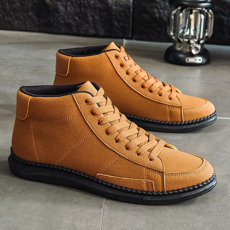 

Brown Men s Ankle Boots Bottom Casual Sneakers for Men Design Lace Up High Top Fashion Flat Shoes for Men Retro Fashion Boots 39