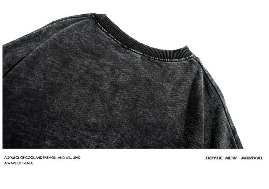 Women's Cotton Washed High Neck Retro Distressed Round Neck Hoodie (Pattern Individual)