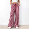 Women Striped Loose Commuting Casual Elastic Waist Wide-Leg Trousers