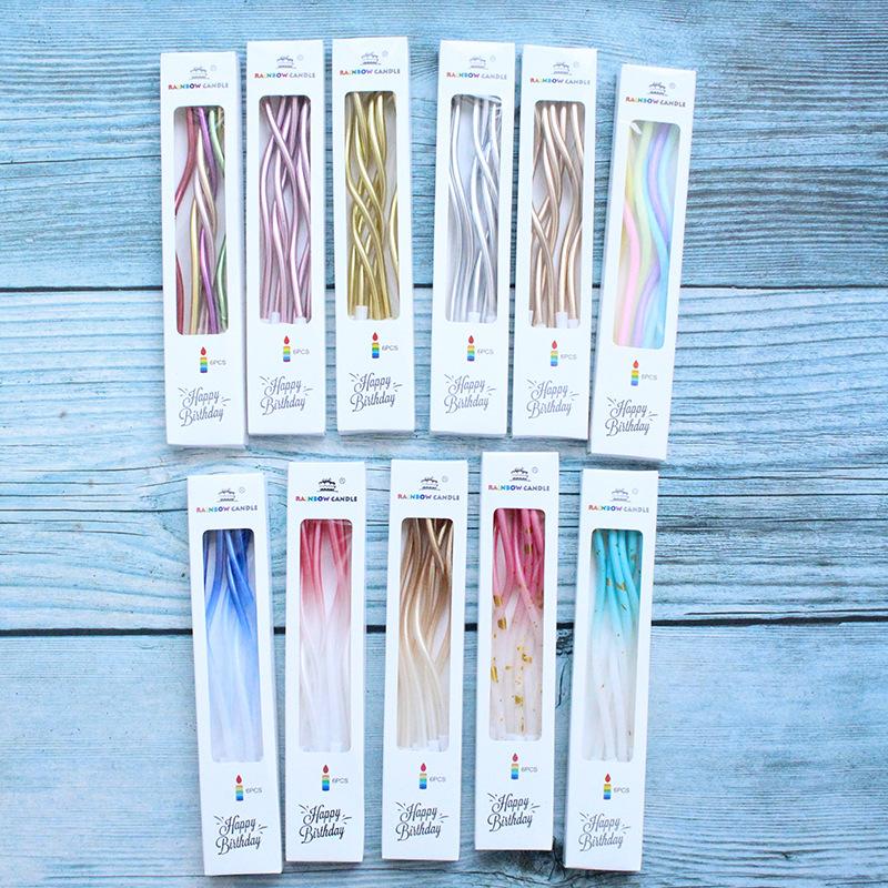 Birthday Cake Gold Plated Colorful Retro Curve Thread Candle Creative Party Baking Gradient Colorful Curved Candles