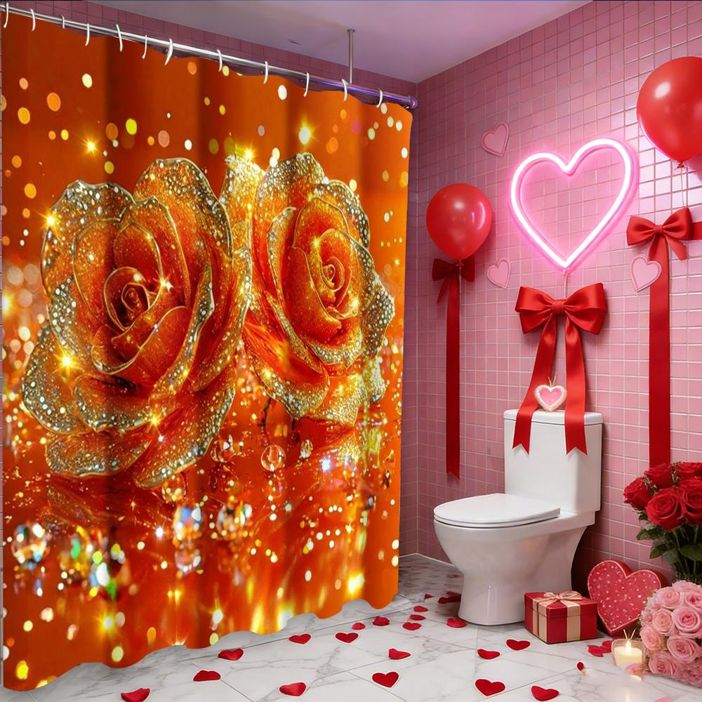 Valentine's Day Love Heart Dec shower curtain, bathroom shower waterproof curtain with 12 hooks,  home decoration, free delivery