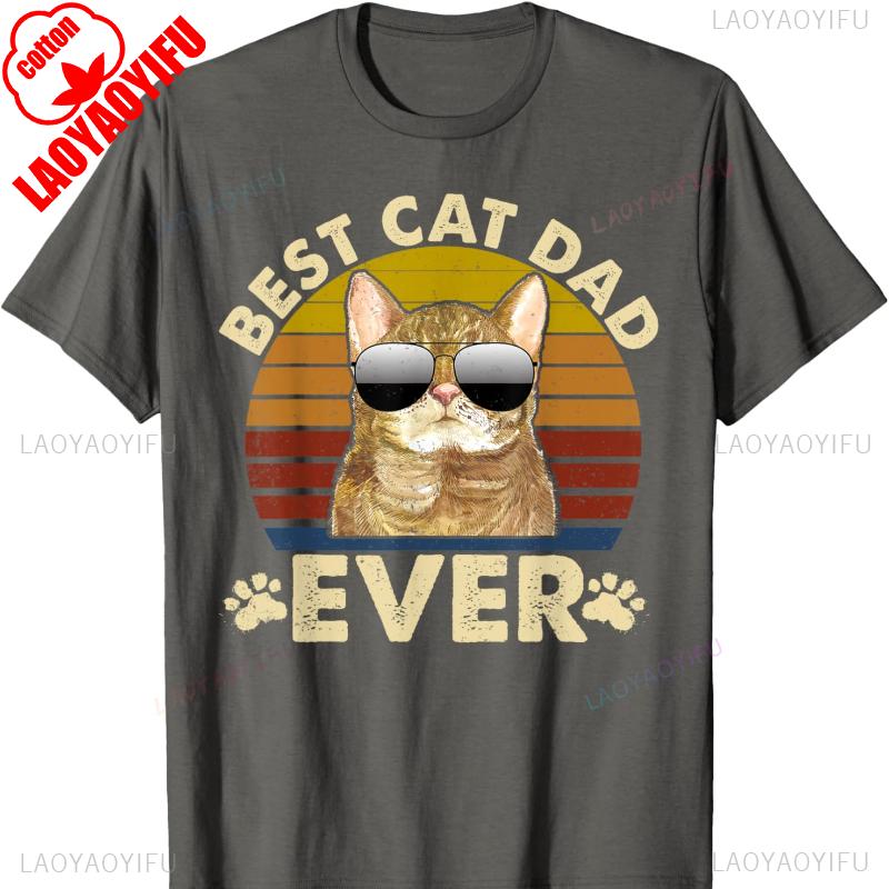 Retro Vintage Best Cat Dad Ever Cat Daddy Gift TShirt Harajuku Graphic T Shirts High Quality Cotton Casual Fashion Comfortable