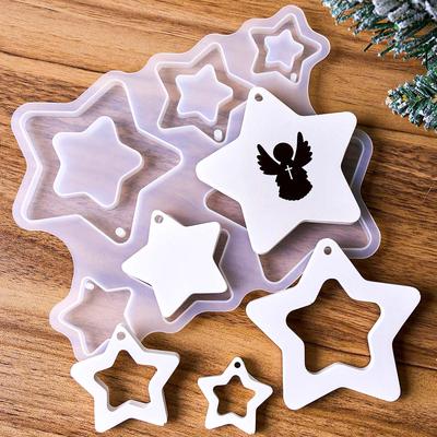Molde de Silicone com Design de Estrela para Enfeite de Árvore de Natal Pendurado DIY Moldes de Fundição Gesso Resina para Decoração de Casa Artesanato Presentes