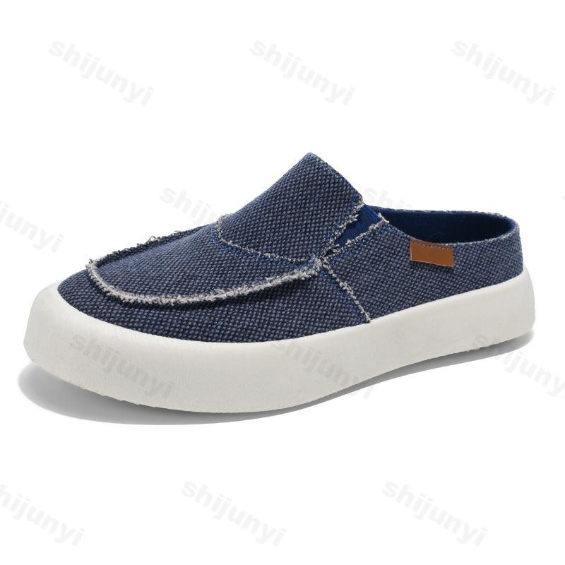 Fashion Men's Niche Fashion Casual Thick Soled Canvas Half Slippers 2025 Autumn Low Top Comfortable Versatile Non Slip Chunky Drag Shoes