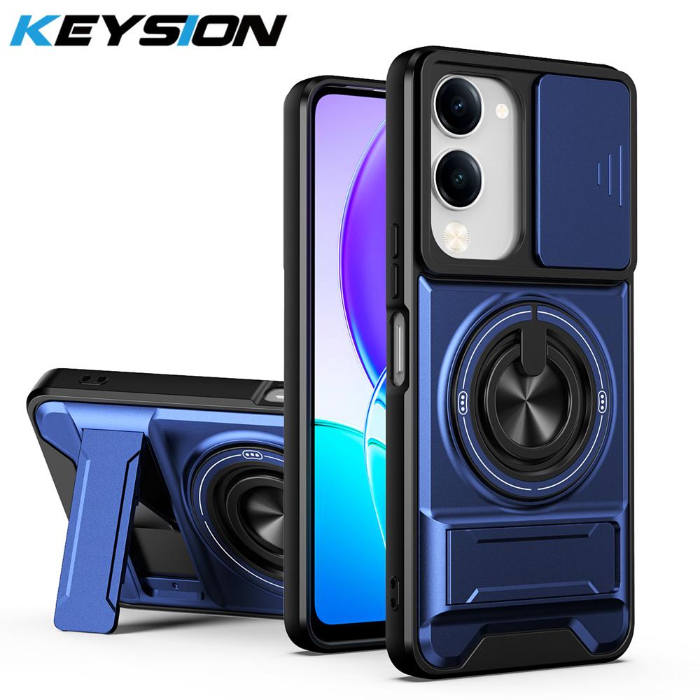 KEYSION Magnetic Phone Case for VIVO Y04 Y04s Y29s Y29t 5G Slide Camera Protection Upright Kickstand 360° Ring Shockproof Cover