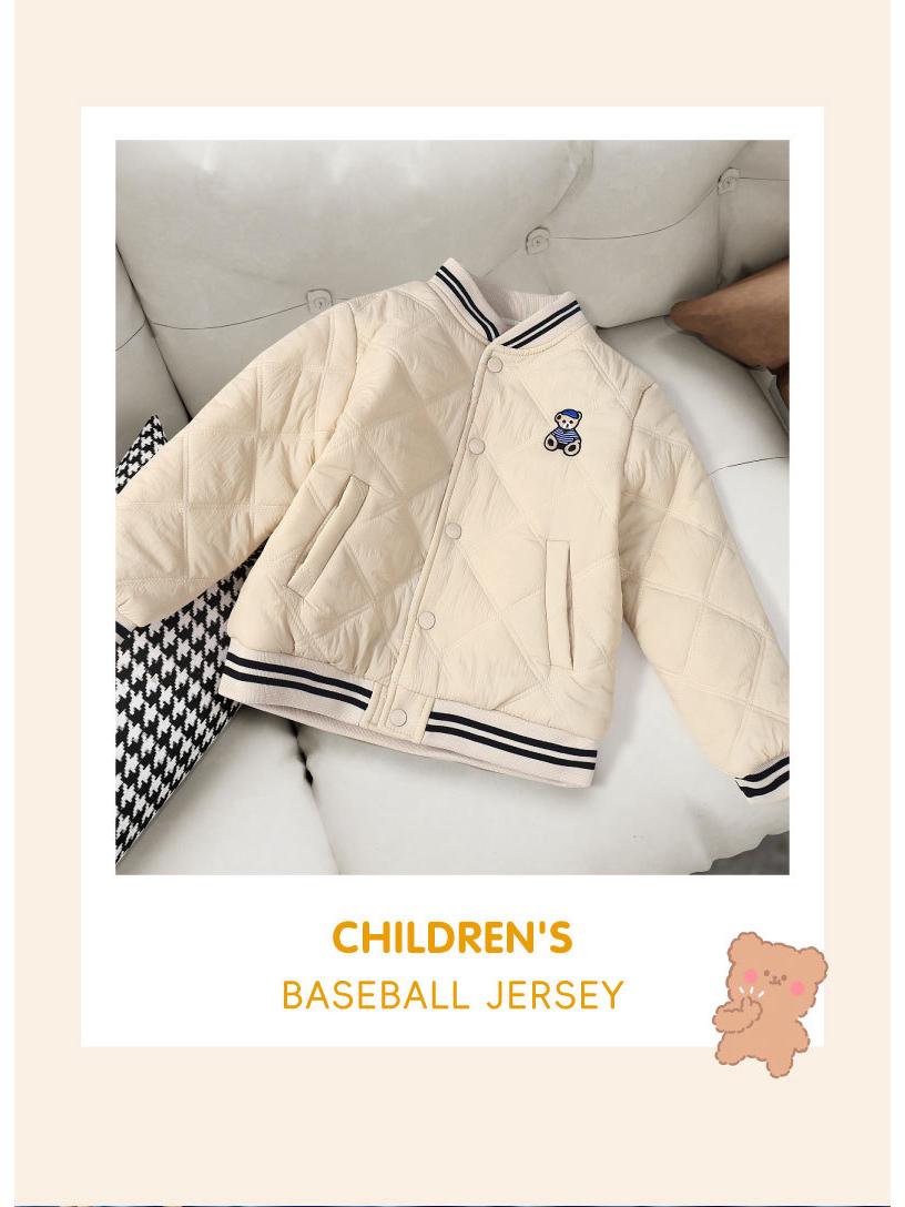 

Children s Down Cotton Jacket 2025 - Warm, Embroidered Baseball-Style for Boys and Girls, Autumn/Winter School Uniform 120 cm грязно-белый