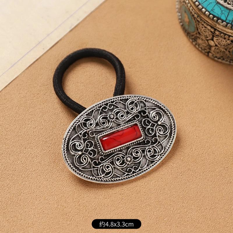 Mongolian Tibetan hair accessories retro turquoise inlaid hair rope niche exotic hair tie rubber band headrope women