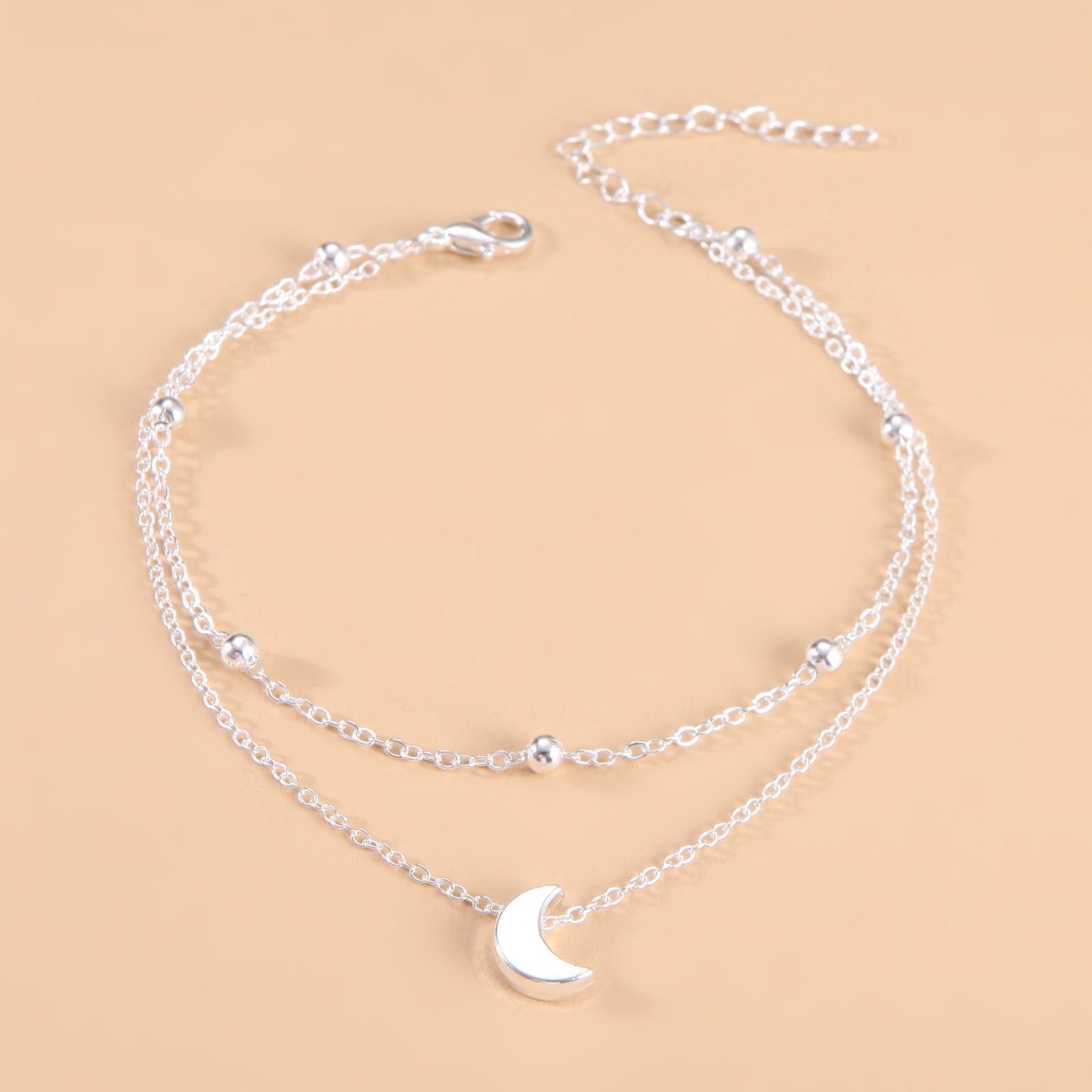 

Комплект браслетов на лодыжку с подвеской в виде металлической луны One Size серебряный