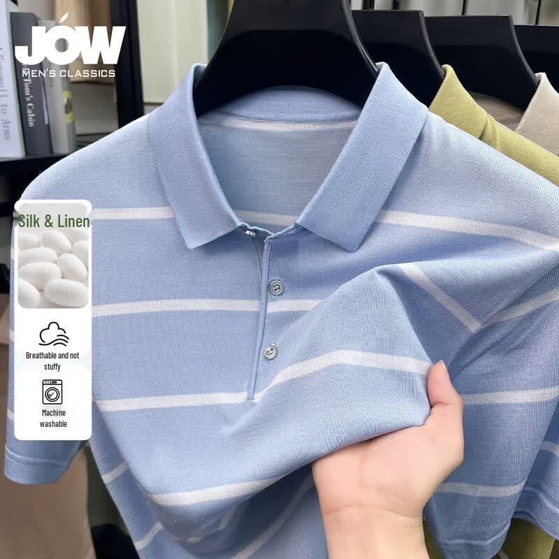 JOW Men s Silk Blend Striped Polo T-Shirt XL