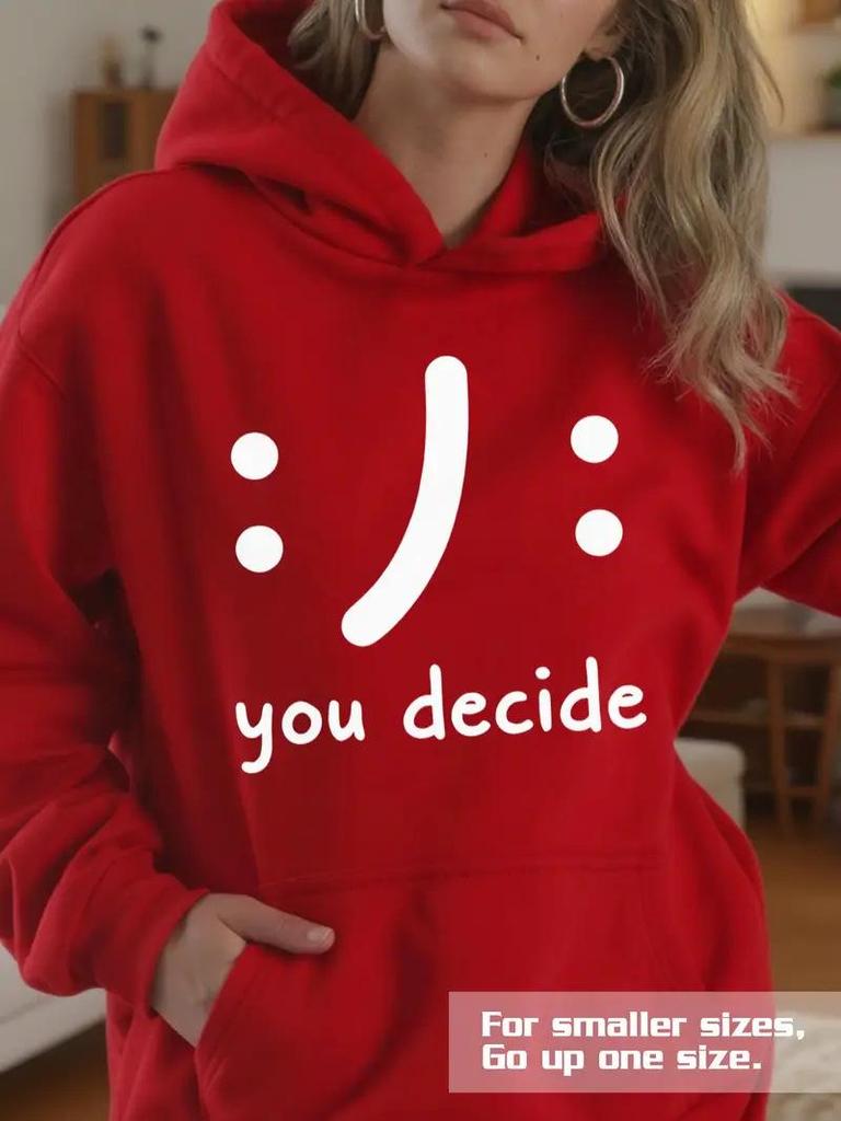 2025 Loose Fit Hoodie - 'You Decide' Lettering, Long Sleeve, Casual