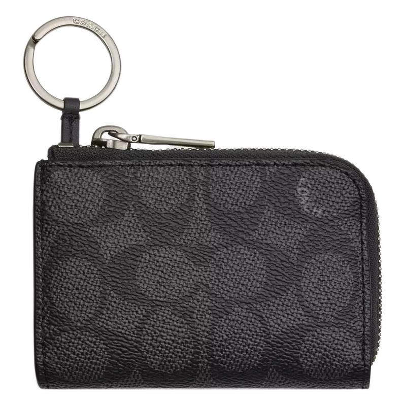 COACH SignatureCanvas 11 Classic Brand Print Zipper Closure Coated Canvas Key Holder Regular Women s Charcoal charcoal коричневый