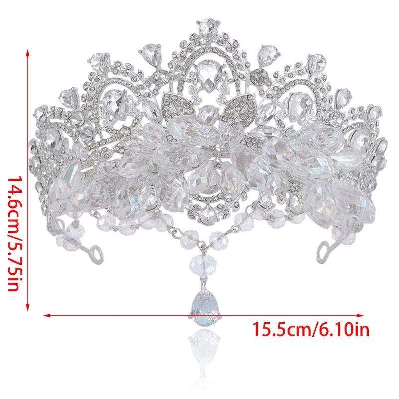 Crystals Bridal Headband with Forehead Chain Adjustable Wedding Crown/Ear Hangers Jewelry for Photography and Ceremony