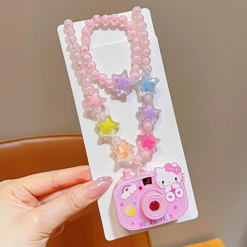 Children's Luminous Projection Camera Necklace Toy - Cute Beaded Jewelry Gift for Little Girls