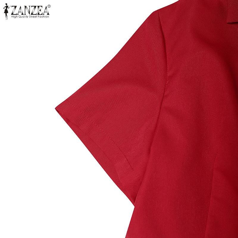 ZANZEA Women Turn Down Collar Summer Short Sleeve Blouse