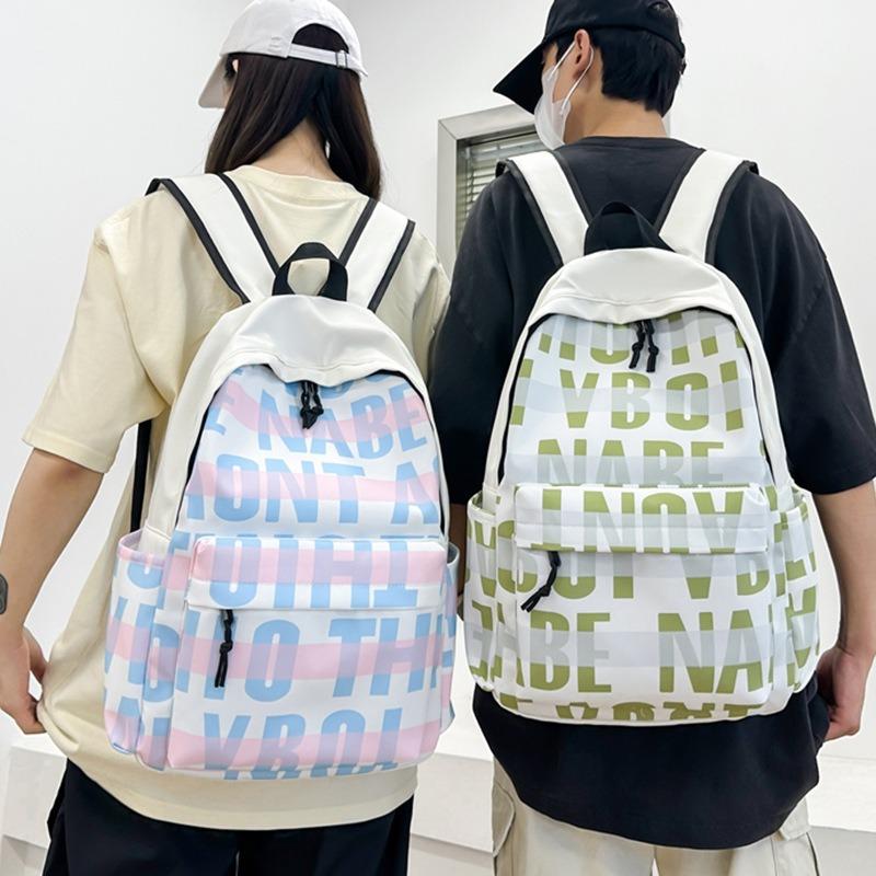 School Bag Student Printed Letter Backpack Wind Casual Simple Large Capacity Female Contrasting Color Junior High School Student Campus School Bag