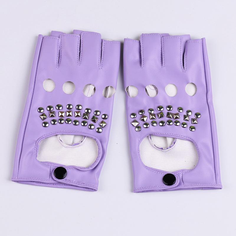 Street Dance Half-finger Gloves Men's Nightclub Pole Dance Rivet Gloves Performance Dancing Spring Summer Dance Performance Leather Gloves