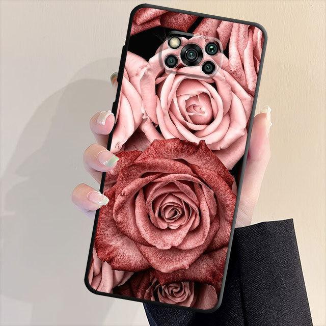 Black Soft Phone Case For Samsung Galaxy S20 S23 S21 Note 20 Ultra 10 Plus 8 9 S22 Note8 Luxury Flower Leaf Cover Funda