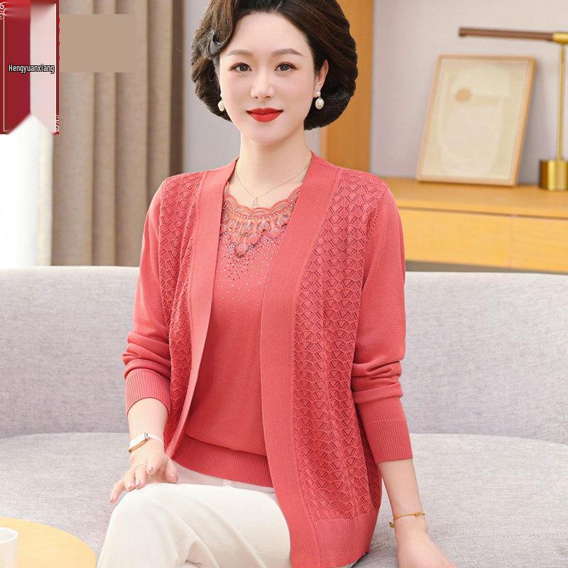 

Женский кардиган из шерстяного трикотажа Hengyuanxiang - Коллекция Весна 2025 для женщин среднего и пожилого возраста 4XL