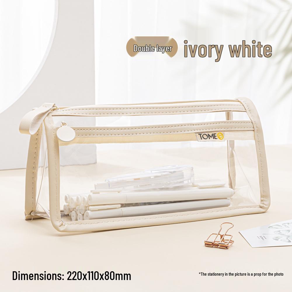 

TOME Japanese Style Transparent Double-Layer Pencil Case: Large Capacity & Elegant Design for Students and Exams.