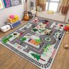 Kids Play Mat, City Road Train Track Rug Educational Cartoon Carpet for Children's Playroom Non Slip Soft Floor Mat