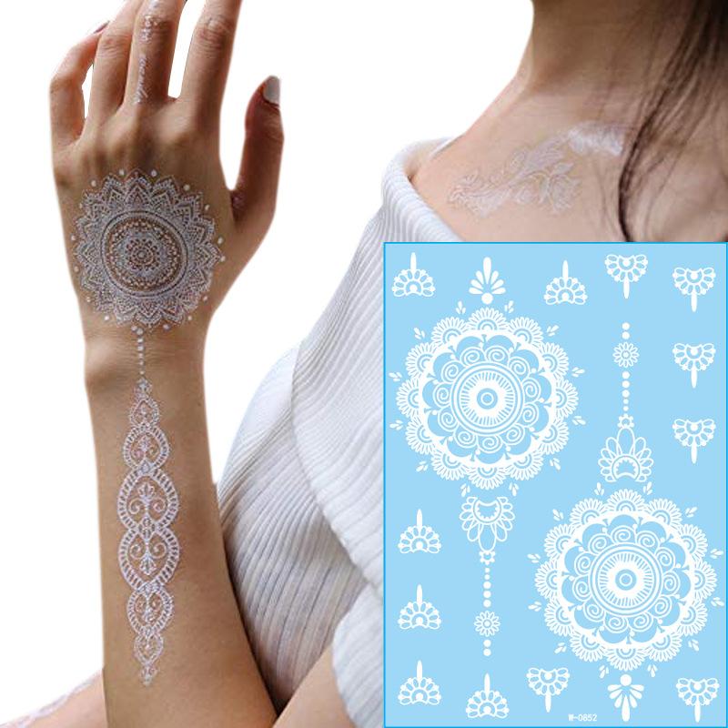 White, Lace Tattoo Sticker, 3D, Waterproof, Henna Tattoo, Arab Bride Wedding Decoration, Holiday Party Accessories