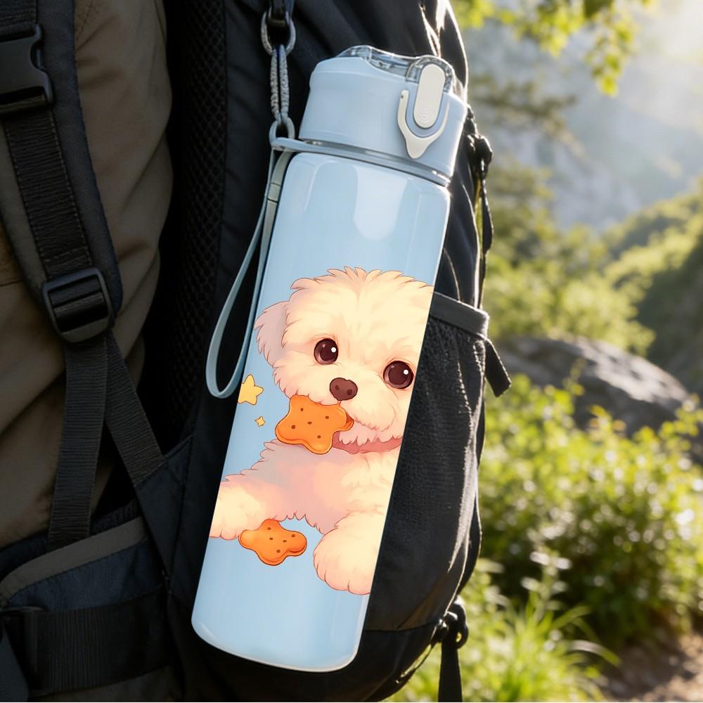 1 PZ Cucciolo di Cane Peloso Cartone Animato 750ml Colore Plastica Borraccia Sportiva Tappo Flip con Cannuccia Anti-perdita Adatta per Sport Ufficio Uso Domestico