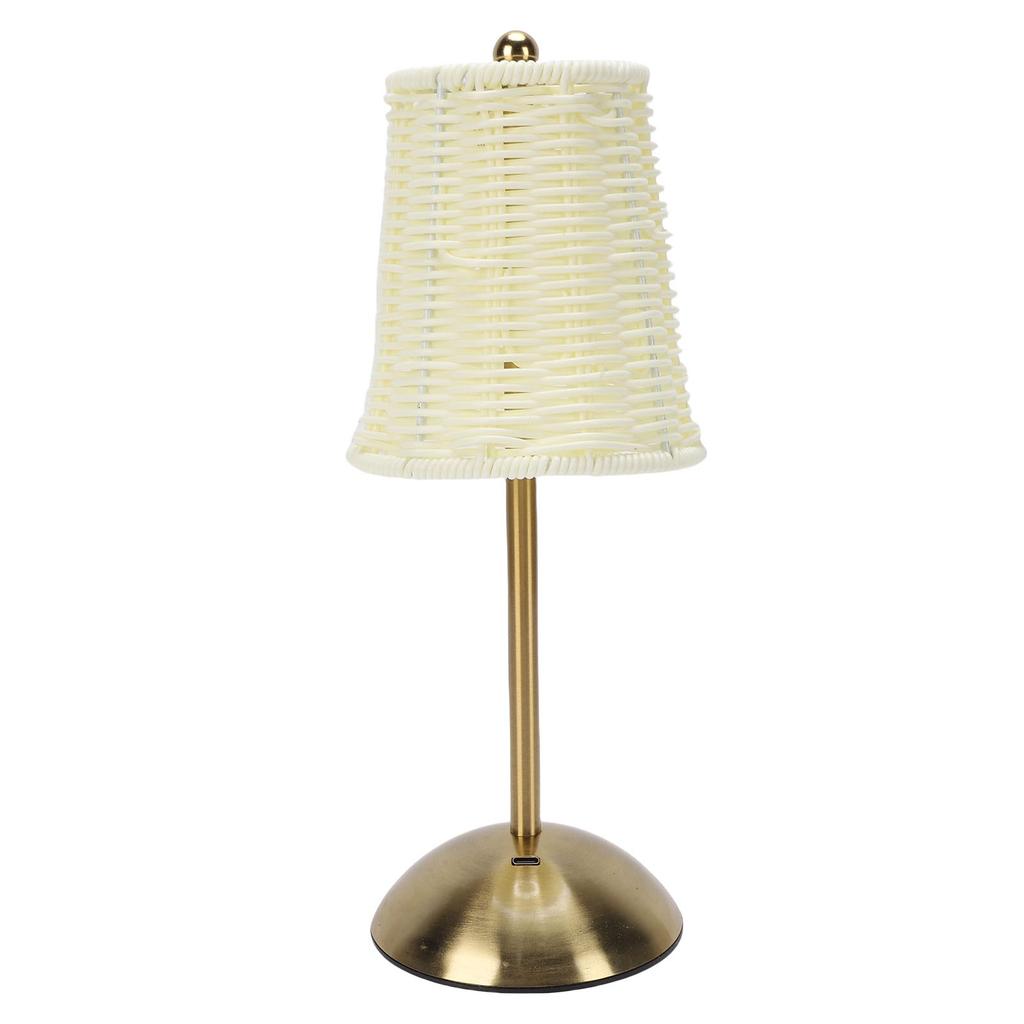 Vintage Rattan Table Lamp LED Dimmable 3 Color Temperatures Rechargeable Cordless Bedside Lamp for Bedroom Living Room