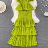 Summer Women's Fashion Suspender Dress Sweet Backless High Waist Irregular A-line Cake Dress Seaside Holiday Beach Dress