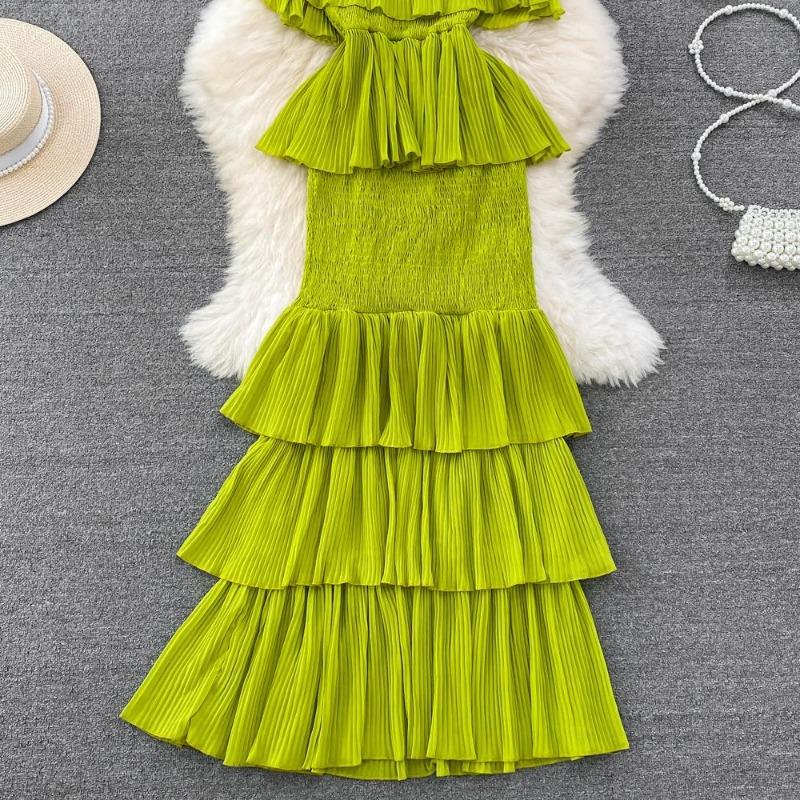 Summer Women's Fashion Suspender Dress Sweet Backless High Waist Irregular A-line Cake Dress Seaside Holiday Beach Dress