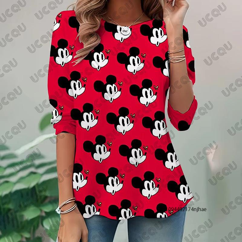 

Cartoon Disney Mickey Mouse Print Womens Long Sleeve Tshirt Autumn Fashion Oneck Tees Casual Pullover Oversized Y2K Tops L