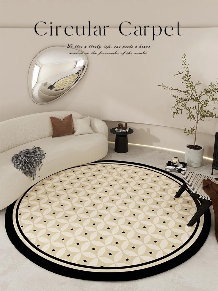 Light Luxury Round Shape Living Room Decoration Rug Cream Style Rugs for Bedroom Home Soft Under Desk Carpet Thick Non-slip Mat