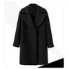 Women Plus Size Mid Length Woolen Long Sleeve Overcoat Casual Outerwear