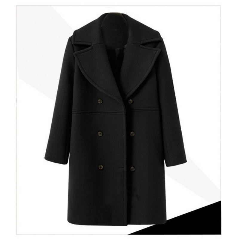 Women Plus Size Mid Length Woolen Long Sleeve Overcoat Casual Outerwear