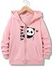Kids Black Zip Up Hoodie Split Peeking Panda Red Heart And Vertical Panda Letter Graphic Long Sleeve Pocket Casual Hooded Jacket