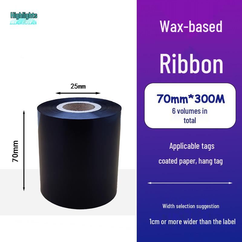 Hybrid Wax-Based Carbon Ribbon Roll for Printer Label Paper, Full Resin 80mm x 60m