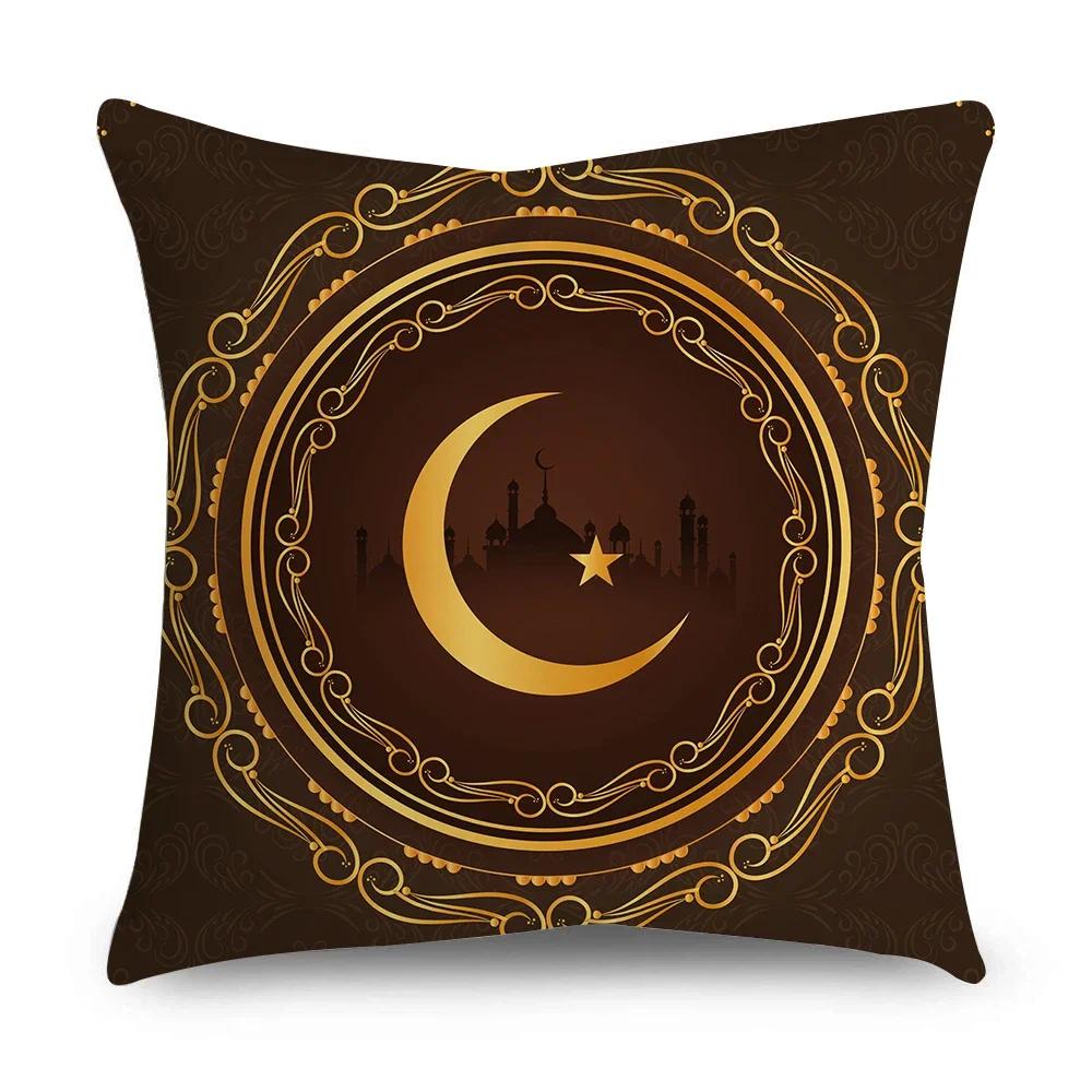 Ramadan Cushion Cover Islamic Eid Mubarak Black Gold Pillow Covers Home Decor Sofa Decorative Short Velvet Pillowcase 45cm*45cm