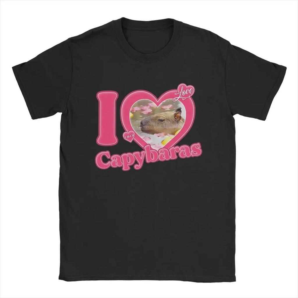 Novelty I Love Capybaras T-Shirt for Men Crew Neck Pure Cotton T Shirts Short Sleeve Tees Original Clothing