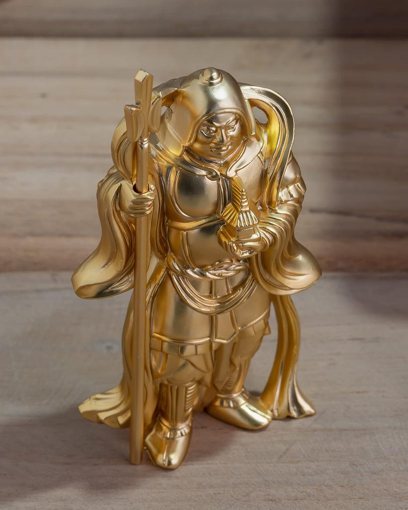 one of the Seven Lucky Gods by Makita Original Buddhist Takaoka bronzeware Bishamonten, (gold-plated/24k gold) Shuun. model statue, (Bishamonten