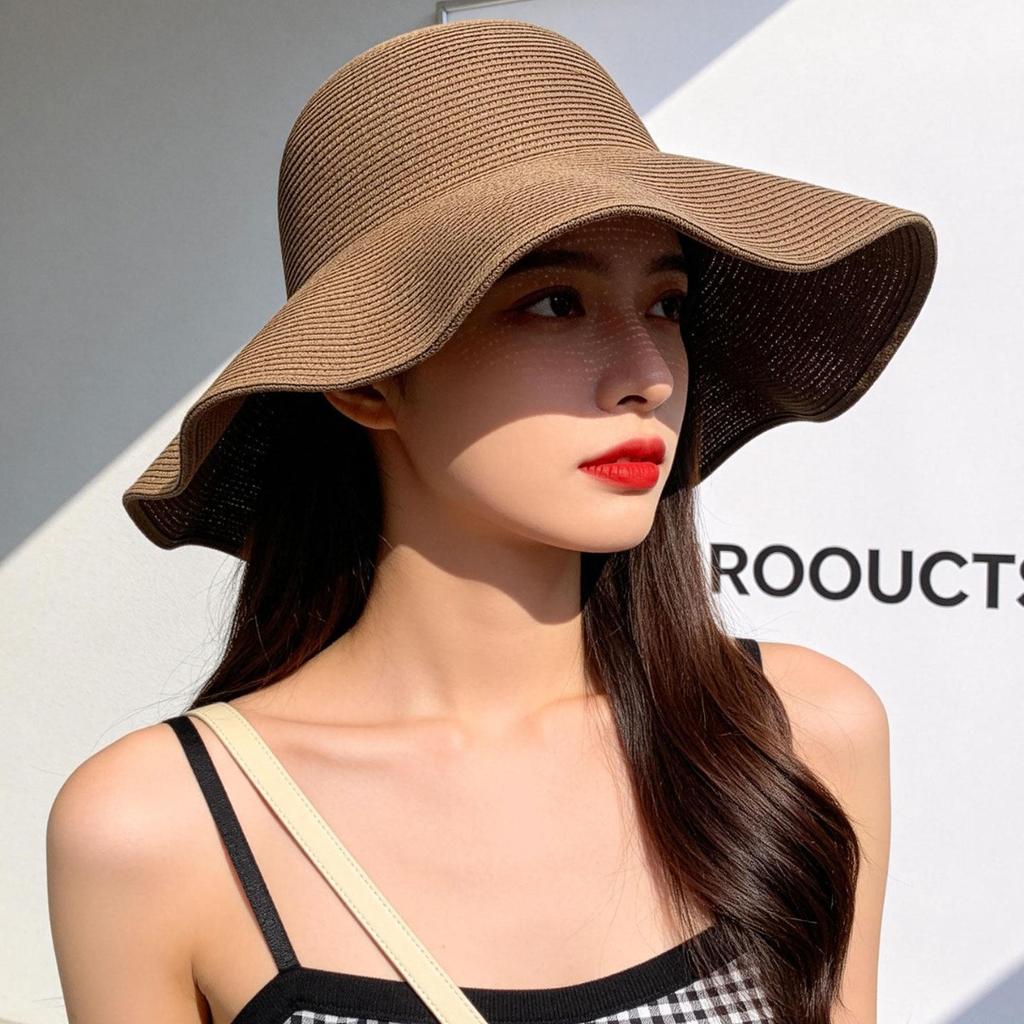 Simple foldable travel vacation sunscreen beach bucket hat straw hat women's summer tide face visor