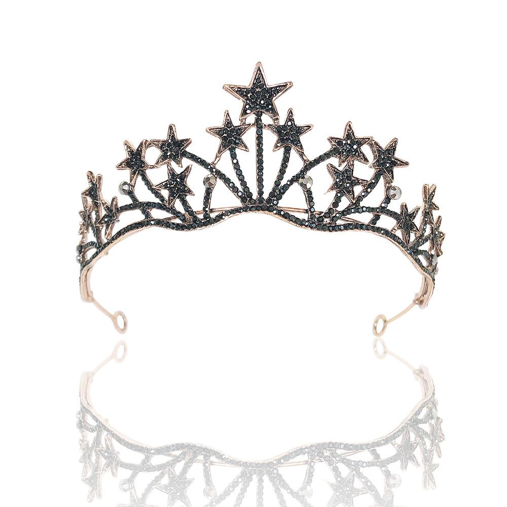 

Personalized Bridal Jewelry Crown Tiara Retro Gold Black Diamond Headband Wedding Gauze Accessories Halloween Crown