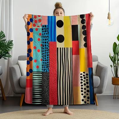 Modern Geometric Pattern Flannel Suitable for All Seasons Including Home Office Camping and Travel Machine Washable Gift Blanket