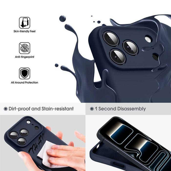 Coque pour iPhone 18 Pro, Silicone Liquide Protection Slim Anti-Rayures Antidérapant Bleu Marine