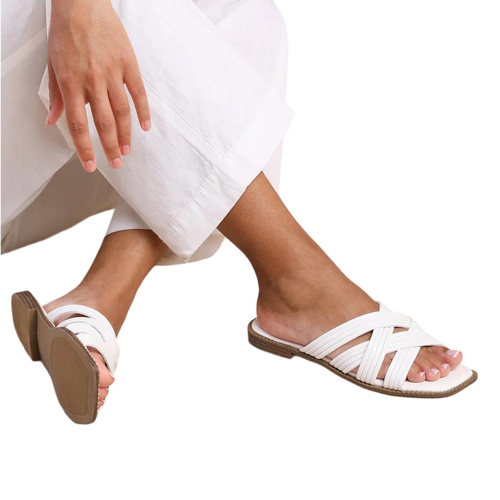Where's That From Womens/Ladies Crete Crossover Strap Wide Sliders