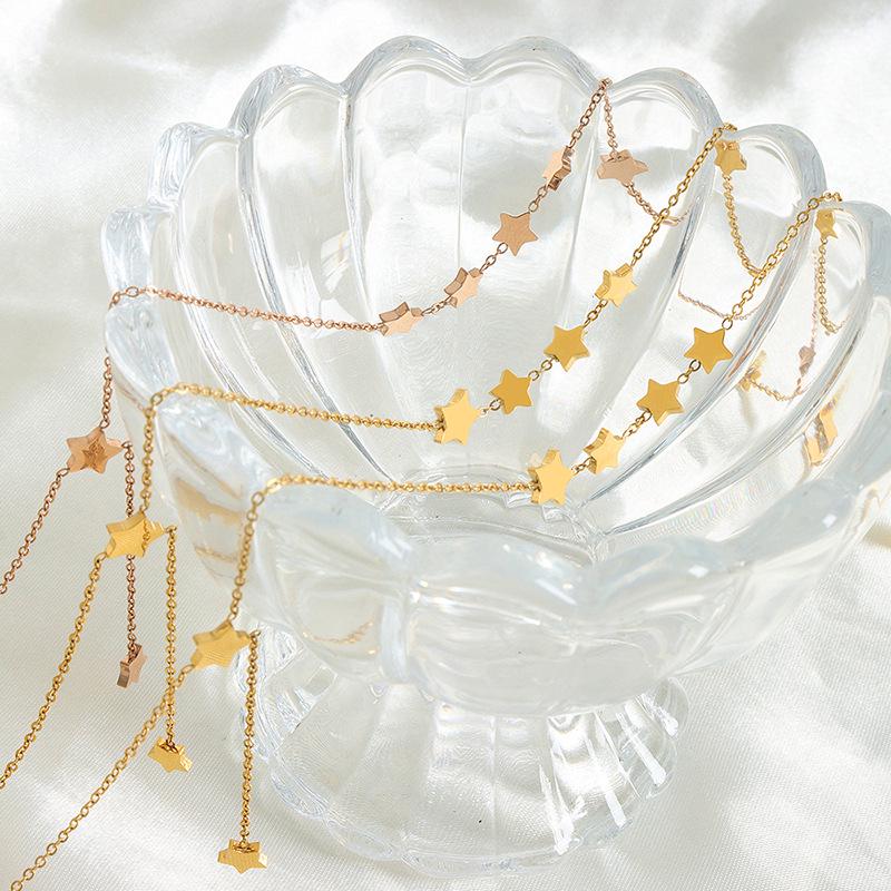 French Retro Star Tassel Pendant Necklace: Women's Titanium Steel Clavicle Chain Jewelry.