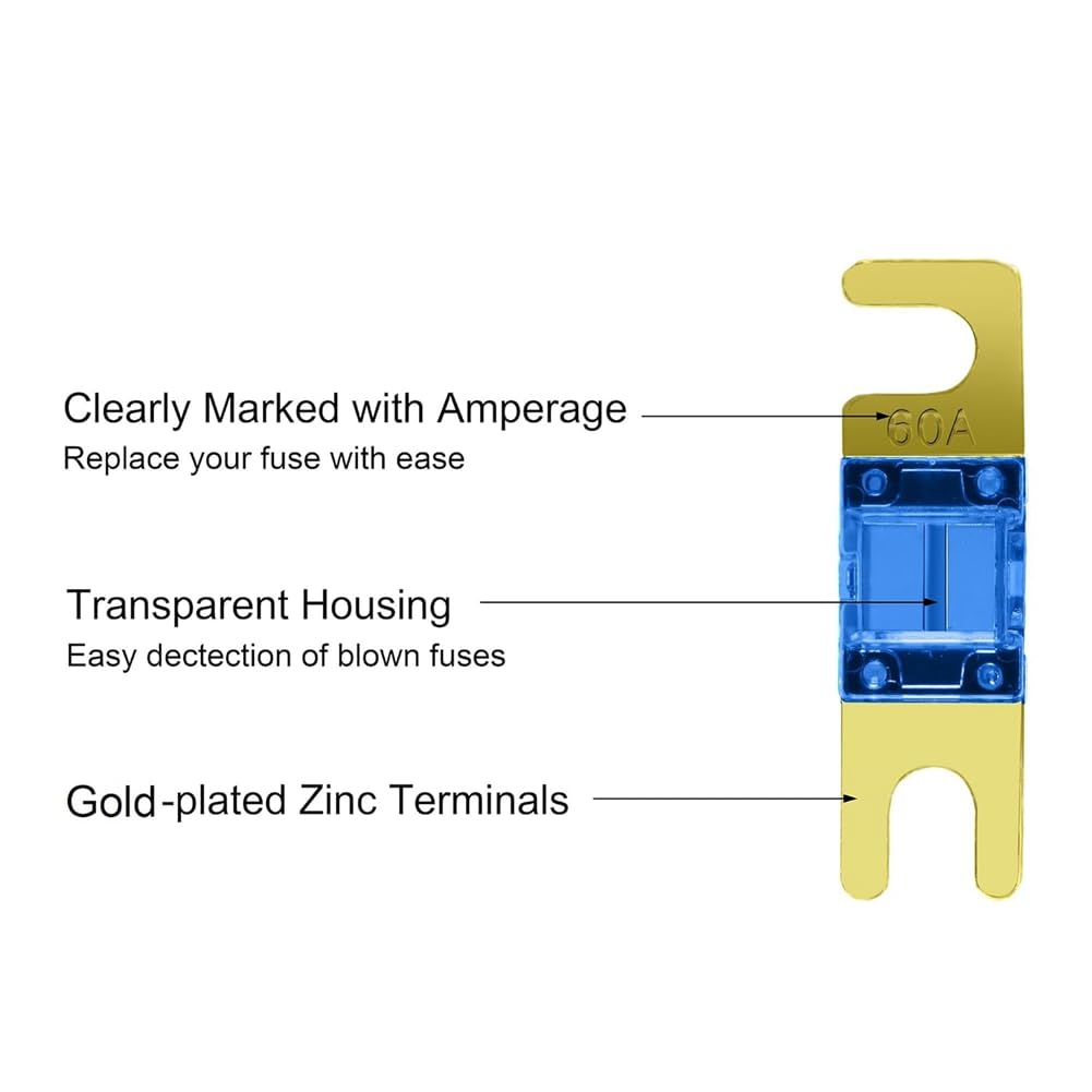 Swagell 18 Pcs Mini ANL Fuses, Plated ANL Fuse Pack (20A, 30A, 40A, 50A,