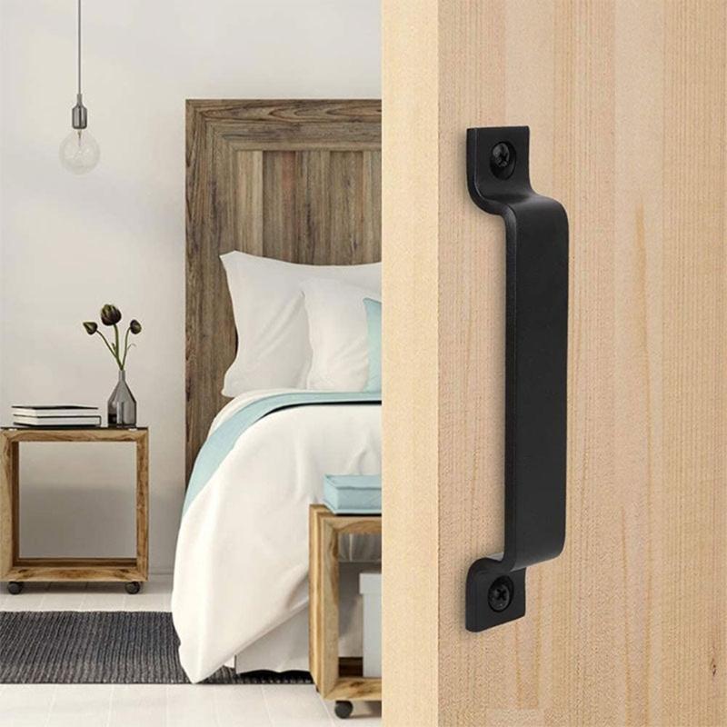 2/4Pcs Black Barn Door Handle Wardrobe Cabinet Door Pulls Iron Sliding Door Handle with Screws Furniture Accessories