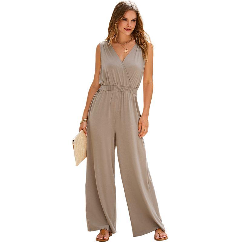 

Fashion Elegant Fancy Open Back V Neck Sleeveless Leotard Women s 2025 Summer New Arrival Casual Wide Leg Jumpsuit